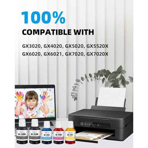 GI-26 Ink Refill Bottle Replacement for Canon GI 26 GI26 Pigment Ink Work for Canon MAXIFY GX3020 GX4020 GX5020 GX6020 GX6021 GX7020 GX7021 Printer (Black 170ml, CMY 135ml, 5-Pack)