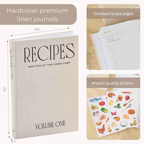 Recipe Book To Write In Your Own Recipes Set of 2 Blank Recipe Book Linen Beige with 2 Sticker Sheets Recipe Notebook Cookbook Recipe Journal Chef Gifts Make Your Own Notebook