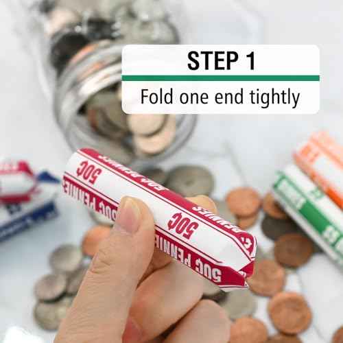 THEBLUETOUCH White Kraft Flat Coin Wrappers - 600 Assorted (200Pennies, 200Quarters, 100Nickels, 100Dimes) - Coin Roll Wrappers for All Coins