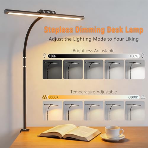 ZenBeam Black LED Desk Lamp with Clamp, Flexible Gooseneck & Dimming
