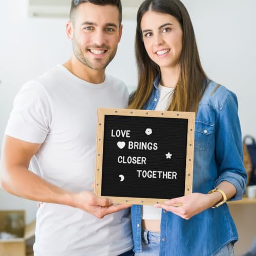 Black Felt Letter Board with LED Lights, 10x10 inch Changeable Message Sign