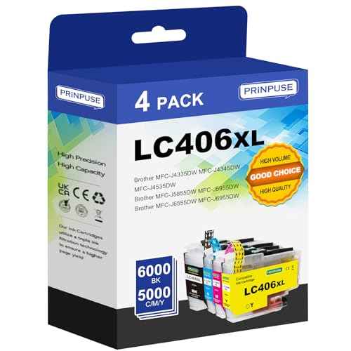 LC406XL Ink Cartridges High Yield Compatible for Brother LC406 XL Ink Cartridges Work with Brother Printer MFC-J4535DW MFC-J4335DW MFC-J5855DW MFC-J6555DW MFC-J6955DW (4 Pack)