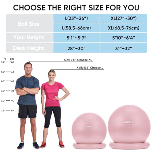 APEXUP Yoga Ball Chair with Base - Anti-Slip Stability Exercise Ball Seat (XL, Pink)
