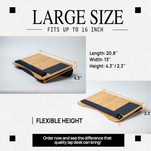 Lap desks for Adults,Adjustable Laptop Desk with Pillow Cushion,Fits up to 16'', Portable Laptop Desk for Bed/Couch/Car, Extra Large Lap Desk with Detachable Cushions, Travel Lap Desk,Dorm Essentials