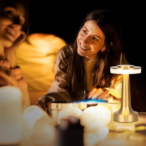 JHPGEOE Champagne Gold Cordless Metal Desk Lamp with Touch Control & Dimmable LED