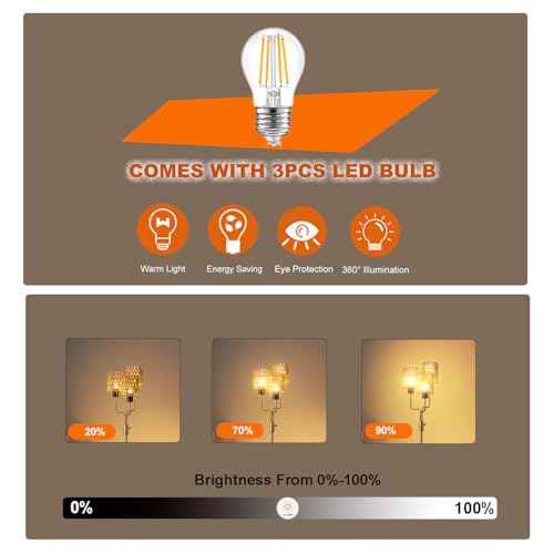 Rattan Gold Floor Lamp for Living Room, Boho Farmhouse Floor Lamps Dimmable with Elegant Wicker Shade and 3 LED Bulbs, Modern Torch Standing Lamp for Bedroom Office