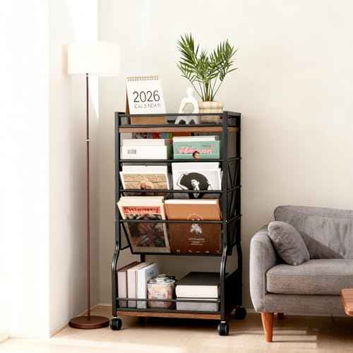 8-Tier Rolling File Cart with Lockable Wheels, Dual-Sided Storage Organizer and Bookshelf, Easy Assembly Space-Saving Cart for Home, Office & Classroom
