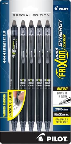 Pilot FriXion Synergy Clicker Erasable Gel Pens 0.5mm Black 5-Pack