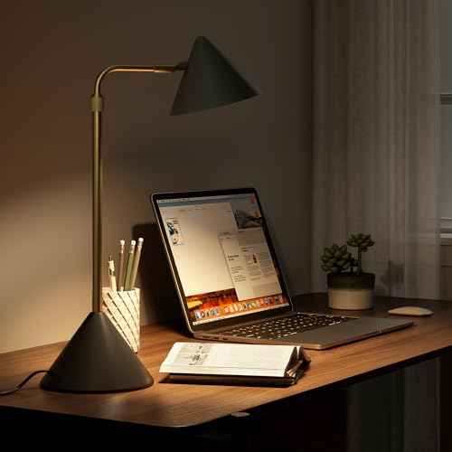 Metal Desk Lamp, 3000k Soft Light Modern Desk Lamp with Dimmer Switch, Adjustable Lighting with Swivel Arm Reading Lamp for Bedside Table, Office Desk, Task Light, Living Room(Black&Gold)