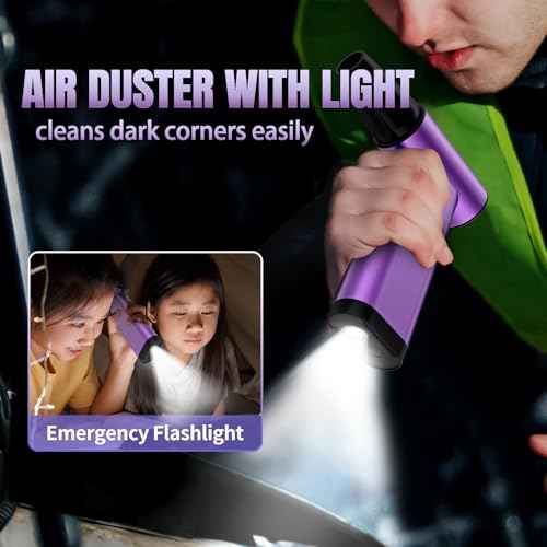 Compressed Air Duster 180000RPM, 3 in 1 Aluminum Electric Duster Brushless Motor, Mini Cordless Air Blower 3-Gear Adjustable, Turbo Jet Fan with Light, Handheld Vacuum Cleaner for PC/Car/Outdoor/Home