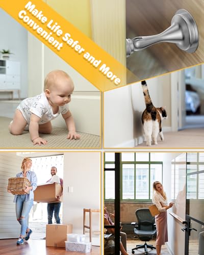HELEMAN Silver Magnetic Door Stopper 2-Pack Wall & Floor Mount for Doors