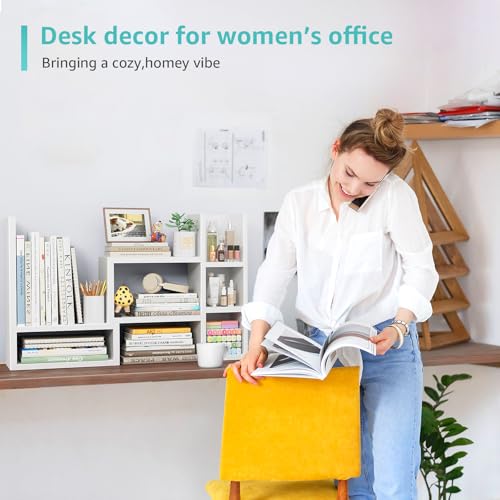 NUTIKAS White Desk Shelves Organizer - Adjustable Multi-Level Office Storage