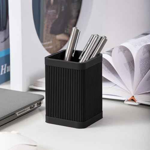 Aesthetic Pen Holder For Desk, Modern Silicone Pencil Holder, Stylish Office Desk Decor, Made of 5 mm Thickened Premium Silicone, Office Desk Organizer And Accessories (Black)