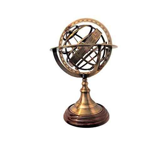 9" X 5" X 5" INCHES Nautical Brass Armillary Sphere World Globe Rosewood Base Table Decor Gift RT21