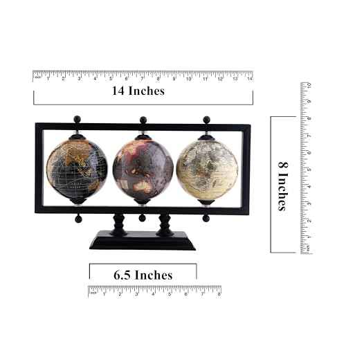 Rely+ Set of 3 4'' Earth Globe for Desk Elegant Office Decor World Globe Sturdy Metal Stand (NOT PLASTIC!) - Rotating Desktop Globes For Geographic Home Table Gift for Adult Decorative Book Shelf