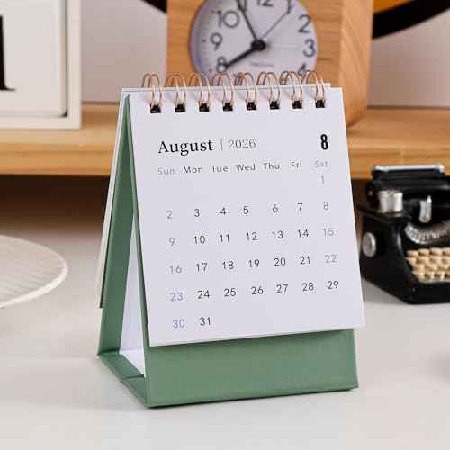 Mini Desk Calendar 2025-2026 - Runs From Now until Dec 2026 Monthy Small Desktop Calendar 250 GSM Thick Paper Twin-Wire Binding for Home or Office (Green)