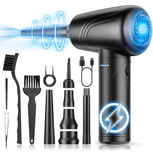 Compressed Air Duster for PC: JoyGeek 11 in 1 Electric Air Duster - 3-Gear Adjustable 120000 RPM Electric Air Duster with LED Light - 9000mAh Cordless Air Compressor for Office/Computer/Car