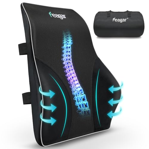 Feagar Lumbar Pillows Back Support Cushions 2025 Extra Large Memory Foam Pillows for Car Seat Office Chair Home, Low Back Pillow Chair Cushions with Extension Strap, Black
