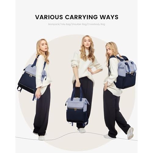 LOVEVOOK Laptop Backpack for Women, 15.6 Inch Work Laptop Bag with USB Port, Fashion Teacher Nurse Backpack Purse, Waterproof Travel Computer Backpack with Organizer Bag, 2PCS, Grey Blue-Ink Blue