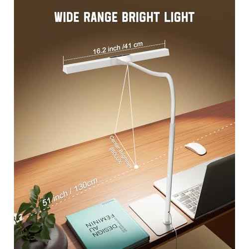 LED Desk Lamp for Home Office with Base, Eye-Caring Architect Task Light with Adjustable Gooseneck 12W USB Adapter Touch Control 5 Dimmable Brightness & Color Tall Lamp for Work,Reading,Craft