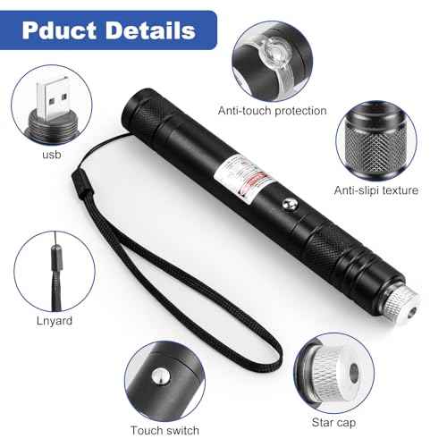 Green Laser Pointer High Power Pen - Long Range Rechargeable Laser Beam, USB Charging for Hiking, Presentations & Outdoor Use (Professional-Grade Green Light)