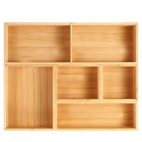 Fabsome Bathroom Drawer Organizer, Bamboo Box Bin for Junk Vanity Desk Makeup Drawer, Small Wooden Container Tea Storage Organization Tray for Kitchen Office, Set of 5