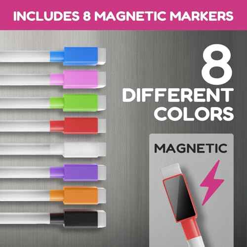 CHALKY CROWN Acrylic Magnetic Weekly Planner for Fridge - Menu Board for Kitchen with 8 Magnetic Markers - Weekly Meal Planner for Fridge with Grocery List & Notepad - Menu Planner (14.5x10.2)