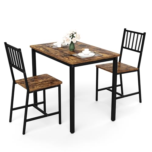 KEIKI 3-Piece Dining Table Set Brown – Space-Saving Bar Table with 2 Chairs