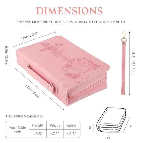 Pink Bible Cover Case for Women£¬Large PU Leather Debossed Scripture Cover with Cross & Rose£¬Bible Accessories£¬Bible Carrying Case for Women, Girls, Gifts