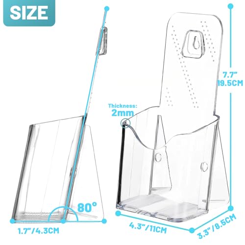 Brochure Holder Stand, 6 Pack 4 inches Acrylic Pamphlet Display Stand Wall Mount/Countertop, Clear Plastic Trifold Rack Card Holder for Organizer Flyer, Leaflets, Document, Literature