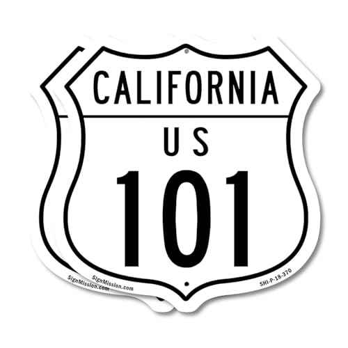 California Route Marker Shield Sign Us 101 (2 Pack) 18 inch X 18 inch Shield Shaped Commercial Grade Plastic Signs Weather Resistant, UV Protected for Workplace Made in the USA