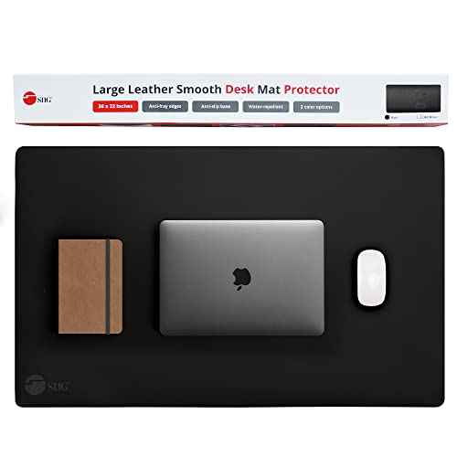 SIIG Extra Large Desk Mat on top of Desk Blotter Protector - 36" x 22" Vegan Leather Mouse Mat for Office, Home Office, Desktop Computer, Laptop, Keyboard and Mouse - Black