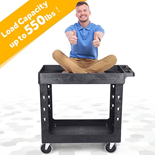 ELAFROS 2-Tier Utility Rolling Cart with 4 Swivel Casters, Black, 34x17in, 550lb Capacity