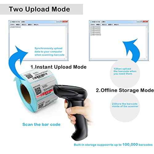 Symcode Bluetooth Barcode Scanner Handheld USB CCD Cordless Barcode Reader Scanner Compatible with 2.4G Wireless & Bluetooth Function & Wired Connection with Windows, Mac,Android, iOS