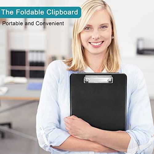 6 Pieces Clipboard with Storage, 9.5 x 13.5 Heavy Duty Plastic Storage Clipboard, Nursing Foldable Clip Board with Compartment and Metal Clip for Nurse Teacher Student Classroom Office (Black)