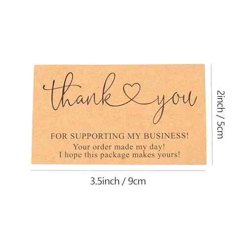 200Pcs Brown Thank You for Supporting My Business Cards,2 x 3.5 Inches / 9 x 5 cm Small Bulk Customer Appreciation Card for Small Business Packaging Supplies