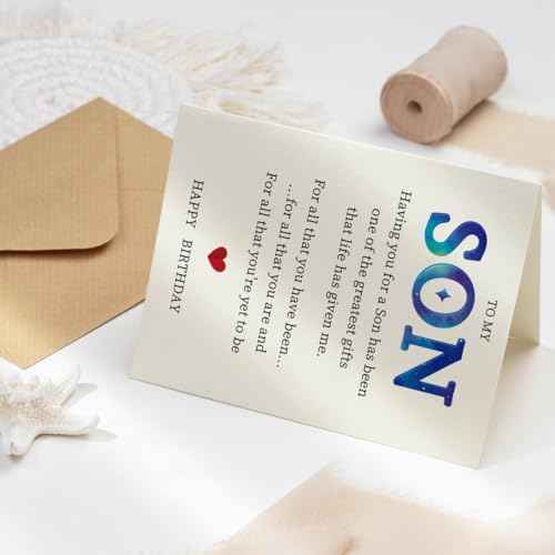 3D Embossed Birthday Card for Son-Raised Lettering & Textured Design - Special Boy Birthday Greeting from Mom and Dad - 7.1x5.3 Inch Premium Card with Envelope