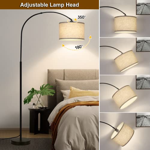Seaside Village Black Arc Floor Lamp with Adjustable Drum Shade for Living Room & Bedroom
