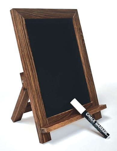 Rustic Brown Framed Magnetic Chalkboard Sign 9.5x14 with Stand & Chalk Marker