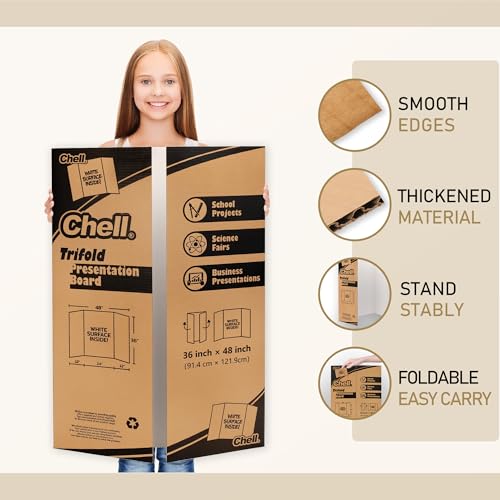 Chell 36x48 Large Corrugated Trifold Poster Boards White 2 Pack for Presentations