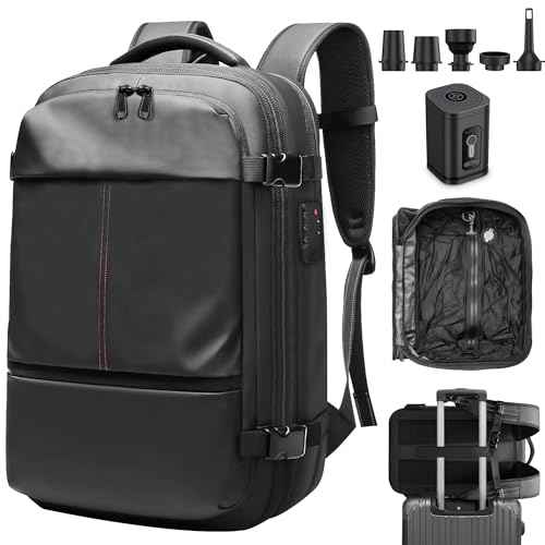Vacuum Backpack Travel, Vacuum Compression Travel Backpack with Pump, Water Resistant & TSA Anti Theft, Ideal for Travel/Camping/Laptop (With Electric Air Pump & Black)