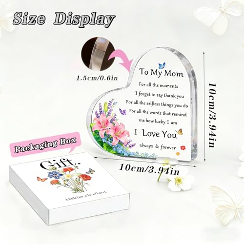 Lapsia Heart Acrylic Keepsake Paperweight for Mom - Small 3.9" Gift from Son & Daughter