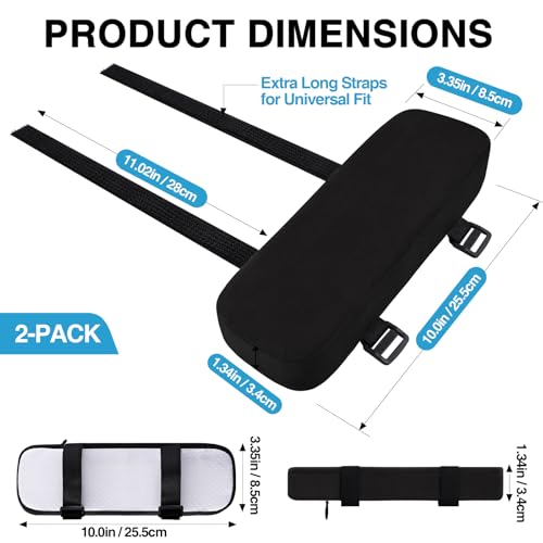 Smiry Black Memory Foam Armrest Pads for Office Chair - Non-Slip Velvet Covers, 2 Pack