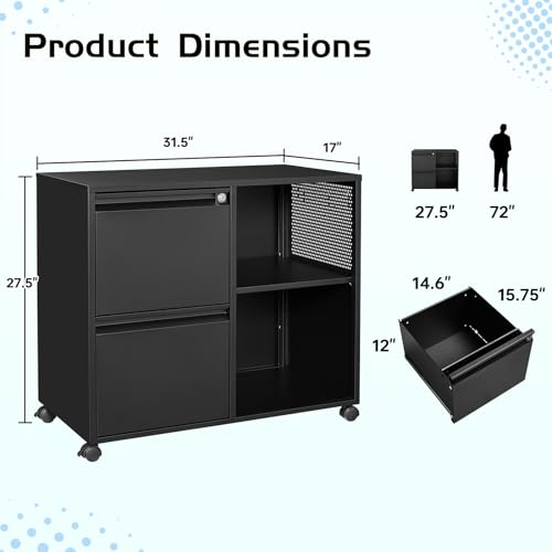 MIIIKO Metal 2-Drawer Lockable File Cabinet with Locking Drawers and Mobile Casters