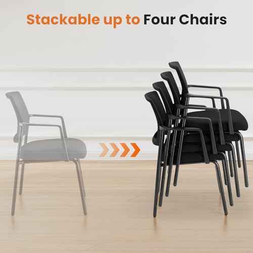 Sweetcrispy Stackable Mesh Guest Reception Chairs - Ergonomic Lumbar Support for Waiting Conference Meeting Room, Office School Lobby and Church, Space Saving, Black