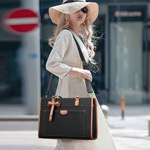 Keyli 3pcs Laptop Bag for Women,15.6 Inch Canvas Tote Bag Work Bags Large Business Computer Briefcase Shoulder Handbag Purse
