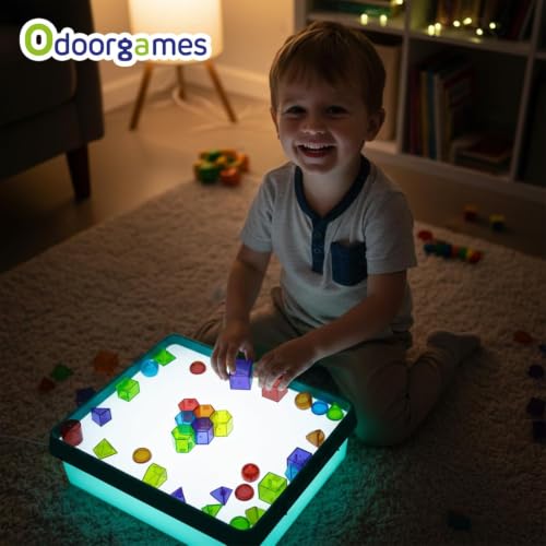 Odoorgames Young Explorers Light Table Cyan - Kids Light Up Sensory & Tracing Playset