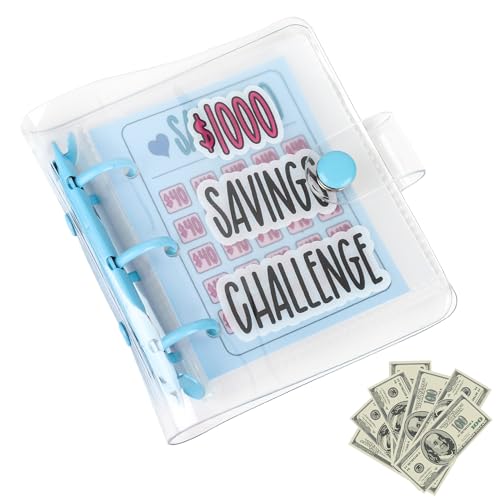Blue Mini Money Saving Binder with 25 Envelopes - $1000 Capacity, Reusable