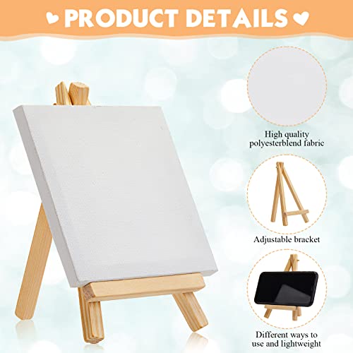 Mimorou 32 Pack 6 x 6 Inch Mini Canvases with Easel Sets Operation Christmas Items Gifts for Painting Small Art Stretched Canvases Panels Pack with Wood Display Easel for Kids Classroom Crafts