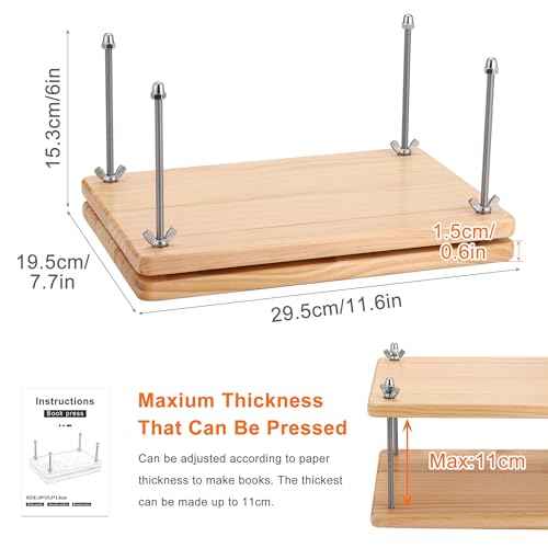 Yoption 53 Pcs Book Binding Kits, 11.61 x 7.68 Inches Wooden Book Press, Books Binding Materials with Bone Folder, Awl, Needles, Waxed Thread for DIY Bookbinding, BookRepair